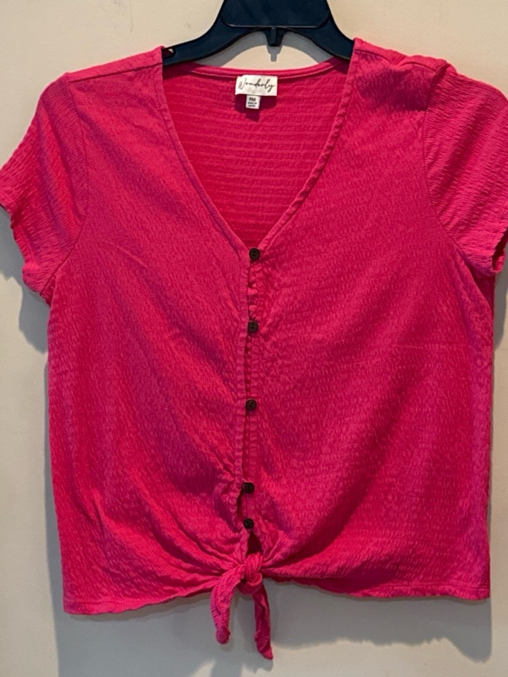 Wonderly Hot Pink Button-Front Tie Hem Top